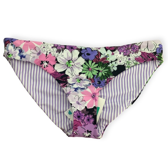 Cyn&Luca Boutique Purple Stripes/Floral Medium Coverage Bikini Swim Bottoms NWT - Picture 2 of 9